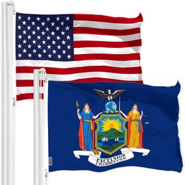G128 Combo Pack: American USA Flag 3x5 Ft 150D & New York NY State Flag 3x5 Ft 300D | Both LiteWeave Pro Series Printed Poly, Brass Grommets