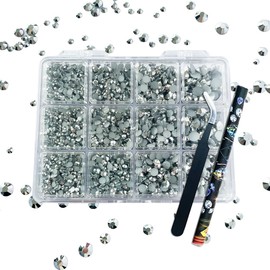 Yantuo Silver AB Mixed Size Jelly AB Rhinestoens Kit with Tweezers,and Diamond Pick Up Tools, About 4500pcs Labrador Resin Flatback Rhinestone for Tumbler, Cup, Shoes, Book, DIY Crafts