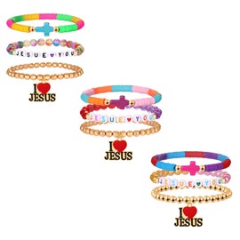 HEIDKRUEGER 9PCS Jesus Bracelets,Jesus Love You Cross Bracelet Set Colorful Beaded Stretch Friendship Bracelet for Women Men Jesus Christian Inspirational Reminder Jewelry Gift (I Love Jesus)