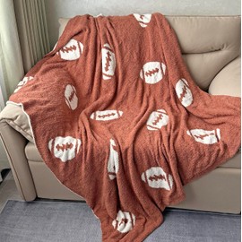 Cozy Football Pattern Blanket Perfect Lightweight Bedding for Adults, Soft, Warm, and Plush Rugby Sports Blanket Great for Bed Sofa, Dark Brown, 50"x60"
