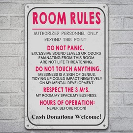 Metal Tin Sign Room,Room Sign For Teen Girls Bedroom Sign Decor Rules Teen Bedroom Man Cave Garage Bar Decor Signs Metal Tin Poster Home Wall Decor(8×12 inch)