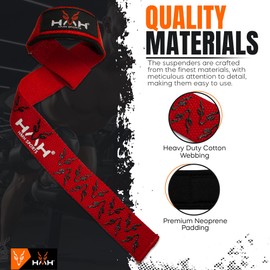 HMH Sports Weight Lifting Straps Fitness Padded Cotton Wrist Support Gel Advanced Grips Dumbbell Bar Wraps Heavy Duty Gym Bodybuilding Straps Power Deadlift Barbells Non Slip Exercise (Red)