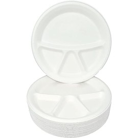 PRISTINE ENTERPRISE DISPOSABLE Biodegradable Extra Strong Hold baggase plate pack of 25 11 inch for party picnic bbq paper plates (4 compartment 12")