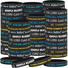 Ecation 48 Pcs Bible Verse Bracelets Bulk Scripture Bracelets Silicone Spiritual Inspirational Bracelets Faith Religious Bracelets Rubber Wristbands Christian Gifts for Teens Adults (Dark Color)
