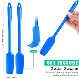 Long Handle Silicone Jar Spatula Kitchen Scraper Spatula Non-Stick Rubber Scraper Silicone Scraper for Jars, Smoothies, Blenders Cooking Baking Stirring Mixing (Blue,2 Pieces)