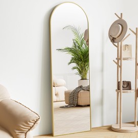 Sweetcrispy 59"x16" Arched Full Length Mirror, Standing or Leaning Full Body Mirror with Aluminum Alloy Thin Frame, Suitable for Bedroom or Cloakroom,Gold