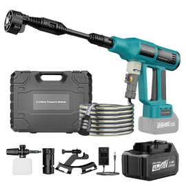 2025 Upgrade Cordless Pressure Washer, Portable Power Washer with 4.0Ah Battery & Charger, 700PSI Handheld Pressure Washer with 5M Hose, 4-Speed Setting, 6-in-1 Nozzle, Powered Cleaner for Car Floor