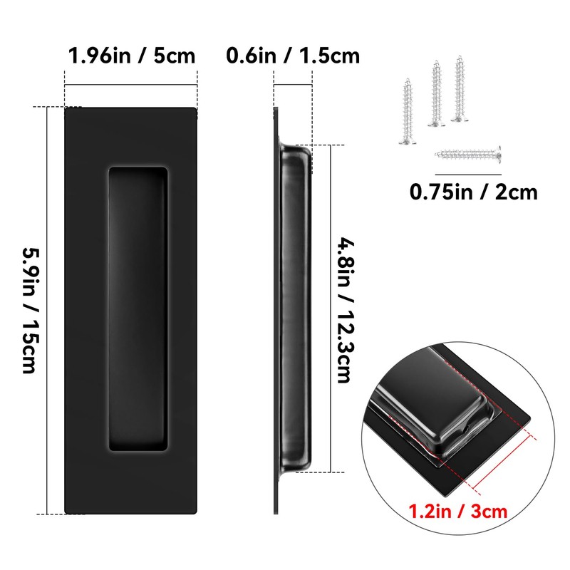 yuntop Black Sliding Closet Door Handles Recessed Finger Flush Pulls