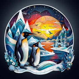 Wooden Puzzles for Adults - Penguin Puzzle, Unique Shape Wooden Jigsaw Puzzles, Paper Sculpture Modern Art, Gift for Family and Friends, Wall Art Home Decor (M-11.4 * 11.4in-200 Pieces)