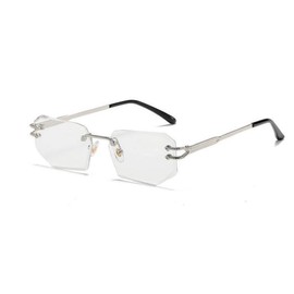 Street Knitted Designer Retro Trendy Style Vintage Frameless Clear Lens Rectangular Silver Wire Frame Metal Unisex Square Rimless Men’s Women Clear Tint Rectangle Hip Hop Eye Glasses