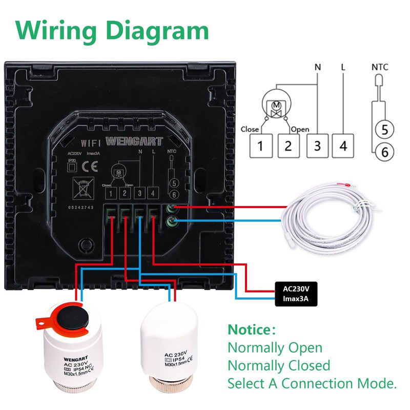 Wengart Home Thermostat Programmable WG03-4,AC230V Max3A Touch Screen LCD Display
