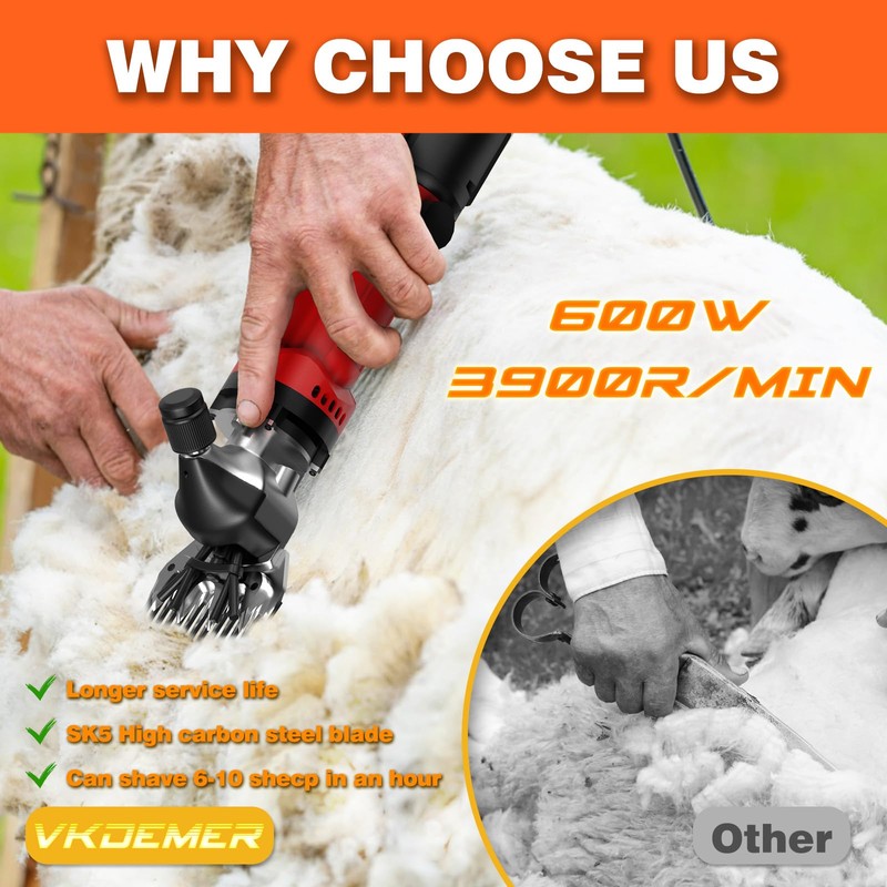 Vkdemer Electric Sheep Shears,600W Upgraded Professional Sheep Clippers,6 Speed Heavy