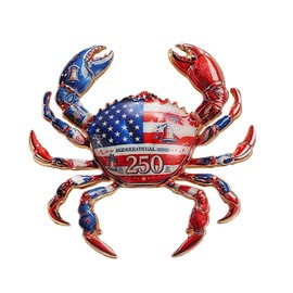 250th Anniversary Crab Brooch Pin, American Flag Enamel Lapel Pin, Patriotic Liberty Bell Independence Day Jewelry Pin for Suit Scarf