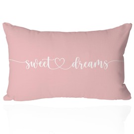 Sweet Dreams Pillow Cover 12x20 Inch - Decorative Pillowcase with Heart Design - Soft Cushion Cover for Bedroom, Sofa, or Living Room Decor, Farmhouse Style Throw Pillow Case(Pink)