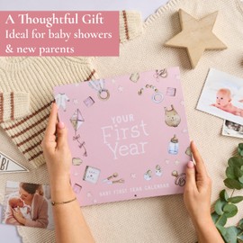 Baby's First Year Calendar with 100 Stickers - Pink Watercolor Design 1st Years Wall Calendar With Stickers, Baby Tracker, Baby Scrapbook for New Mom and Newborn Baby Girls