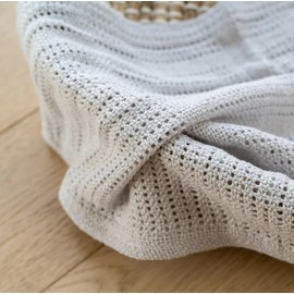 OnlyBee Twin Pack - 100% Pure Cotton - Soft Cellular Baby Blankets - White/Grey - 90cmx70cm