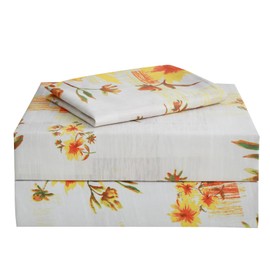 JSD Rustic Yellow Floral Sheet Set Twin, 3 Piece Printed Microfiber Bedding Sheets Extra Deep Pocket