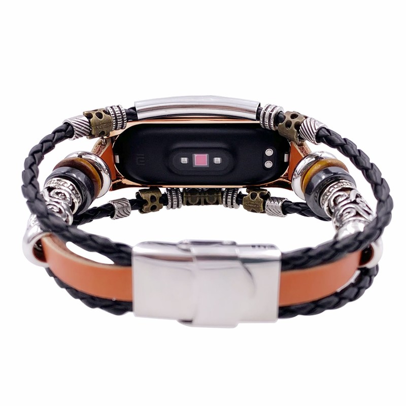 for Xiaomi Mi Band 7 Leather Strap Metal Snap Retro