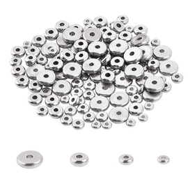 UNICRAFTALE Approx. 120 Pieces 4/5/6/8 mm Flat Round Beads Stainless Steel Beads Flat Round Bracelets Spacer Beads Metal Spacer Beads for Bracelets Necklaces Jewellery Making Stainless Steel Colour