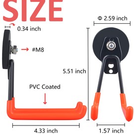 MUTUACTOR Magnetic Hooks, Pack of 2 Storage Magnetic Hooks Heavy Duty Anti-Slide Garage Hanger Magnetic Fastening, Garage Organisation for Power Drill, Garden Tools, Hose, Tool Box, Steel Board