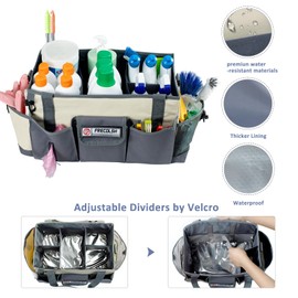 FRECOLSH Large Cleaning Caddy for Suppliers Organizer,15'' Professional Organizer with Handle,Wearable Cleaing Bag,Cleaning Storage Caddy,Cleaning Housekeeping,Ivory-Grey
