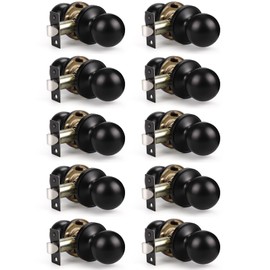 KNOBWELL 10 Pack Matte Black Passage Door Knob Set, Closet Door Knob, Modern Door Knob with Concealed Screws, Interior Door Knobs
