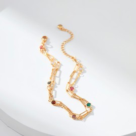 Jewlure 18K Gold Plated Multi-Gemstone Chain Anklet, 23cm