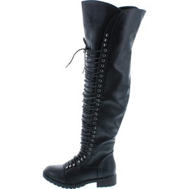 SHOEDEZIGNS Travis 05 Women Military Lace Up Thigh High Combat Boot Black 8.5