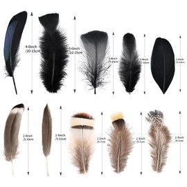 FeelfunFeather 300 pcs Small Feathers - 10 Style Mixed Spotted Decorative Natual Pheasant Feather for DIY Crafts Clothing Jewelry Hair Decoration(Natural+Black)