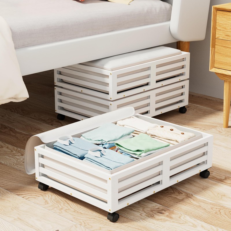 Wisuce Bamboo Under Bed Storage Containers- Underbed Organizer with Wheels