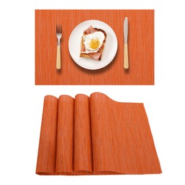 Placemats Set of 4 Woven Place Mats for Dining Table Kitchen Washable Stain Resistant Heat Insulation Non-Slip Kitchen Strip (Orange)