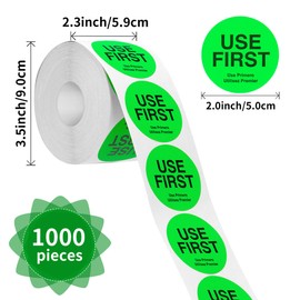 Use First Sticker with 2 Inch circular Inventory Control Labels,Permanent Adhesive Restaurant Quality Food Labels for Use First (Fluorescent Green) (Large, Count, 1) (2 pcs)