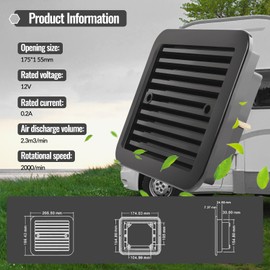 AUTOXBERT RV Exhaust Vent Fan, 2.4W 12V One-Way Silent Wind Air Ventilation Fan for Caravan, Motorhome, Camper, Black