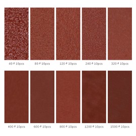 VIBRATITE 5 Inch 8 Holes Sandpaper Set, 100 Pieces Hook and Loop Sanding Disc 10 Different Grades Including 40 80 120 240 320 400 600 800 1200 1500 Grits for Random Orbital Sander Paper