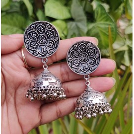 Vinca jewel's Fashion Fancy Drop Jhumki Earrings For Women Girls Oxidized Earrings Agate Alloy Jhumki Earring, Silver Oxidized, No Gemstone