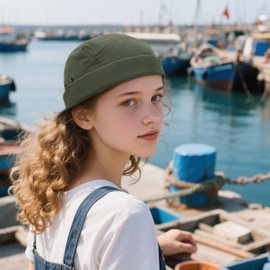 Clakllie Waterproof Brimless Hats for Men Retro Docker Cap 5 Panel Cap Rolled Cuff Harbour Hat Casual Fisherman Beanie No Visor Skullcap,DBH01-Green