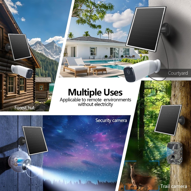 8W Solar Panel for Outdoor Security Camera, 5V Micro USB&