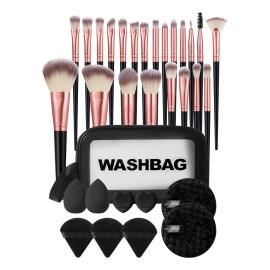 Set Brochas Y Esponjas De Maquillaje Con Cosmetiquera Negro