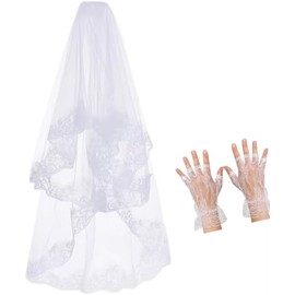 choyaxo White Lace Veil Wedding Veil for Women Girls Brides Wedding Cosplay Bridal Shower