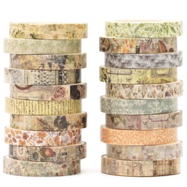Songdao 20 Rolls Skinny Vintage Washi Tape Set Retro Arts Adhesive Tapes Basic Patterns Decorative Masking Tape Sets for Craft, Kids, Scrapbook, DIY, Gift Wrapping (Forest Isles)