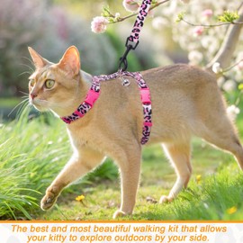 BEAUTYZOO Cat Harness and Leash Set Escape Proof for Walking, Kitten Soft Adjustable Vest Harnesses for Small Medium Large Cats, Easy Control Breathable Plaid Ribbon Nylon for Outdoor Indoor Use
