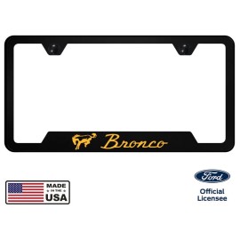 Au-TOMOTIVE GOLD Vintage Ford Bronco Universal Black Polycarbonate License Plate Frame Orange