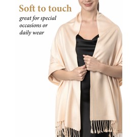Achillea Large Soft Silky Pashmina Shawl Wrap Scarf in Solid Colors (Cream/Beige)
