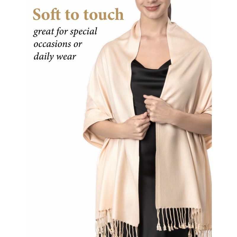 Achillea Large Soft Silky Pashmina Shawl Wrap Scarf in Solid