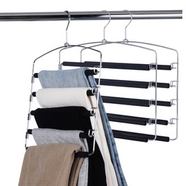 BOJIA 3 Pcs de Perchas para Pantalones, Metal Pantalonero Multifuncional, con Acolchado Antideslizante, Ahorra Espacio, para 5 Vaqueros Cada Una, Traje, Bufandas, Faldas, Corbatas