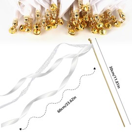 Wedding Wands Pack of 30 Magic Wands, Wedding Streamers, Wedding Sticks with Bell, Romantic Silk Fairy Stick for Weddings, Birthdays, Parties, Holiday Parties, Christmas (White)
