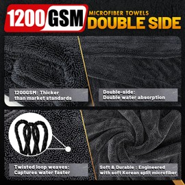 RBUGR Microfiber Towels for Cars, 3 Pack Dual Sided Drying Towels Car Detailing， 1200GSM Car Drying Towel(24″x 36″), Ultra Absorbent Car Cleaning Towel, No Streak or Scratch, Machine Washable