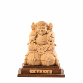 Sengeance Sculpture Three Sided Large Kuroken Buddha Statue Seven Lucky God Good Luck and Good Business Prosperity Disaster Free Good Luck and Good Luck Protection (Height 5.7 x Width 5.1 x Depth 4.1 inches (14.5 x 13 x 10.5 cm) (Raw Wood)
