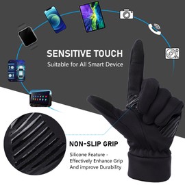 Winter Gloves Touch Screen Water Resistant Windproof Thermal for Running Cycling Driving Hiking for Men Women Lightweight Thermal Sports Gloves (Black, XL)