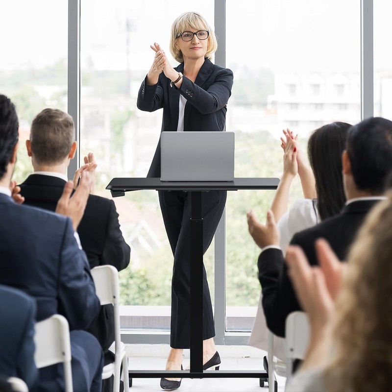 DUMOS Small Standing Desk Mobile Portable Rolling Laptop PC Table